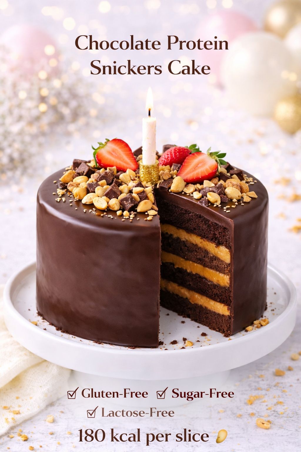 Chocolate Protein Snickers Cake