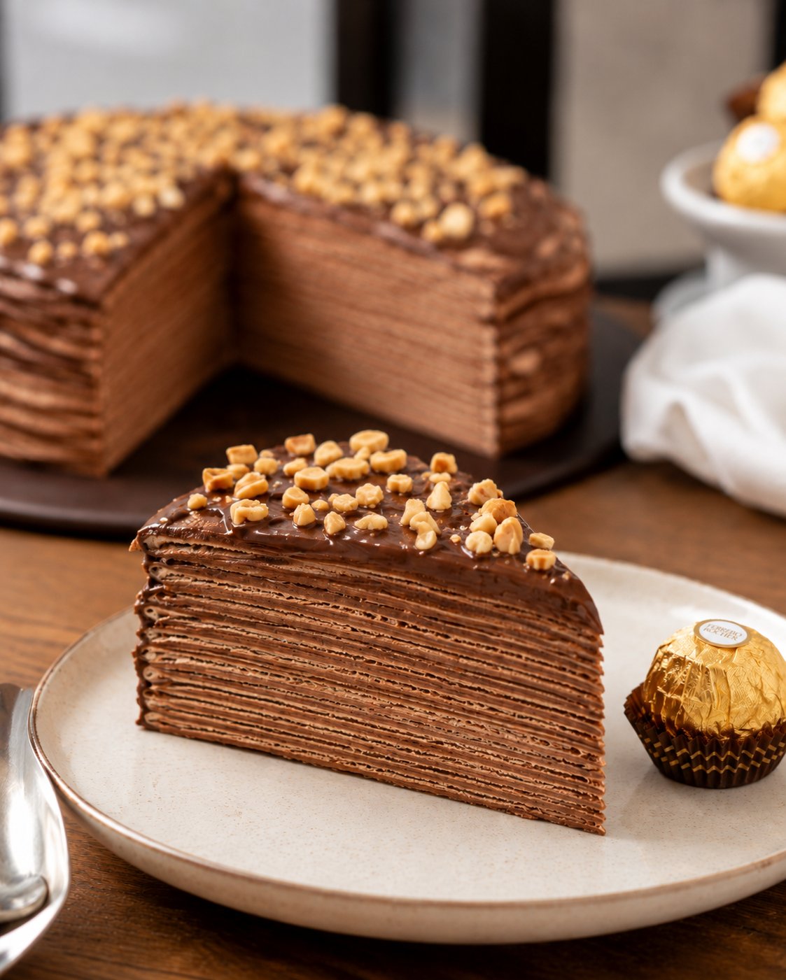Hazelnut Praline Protein Crepe Cake