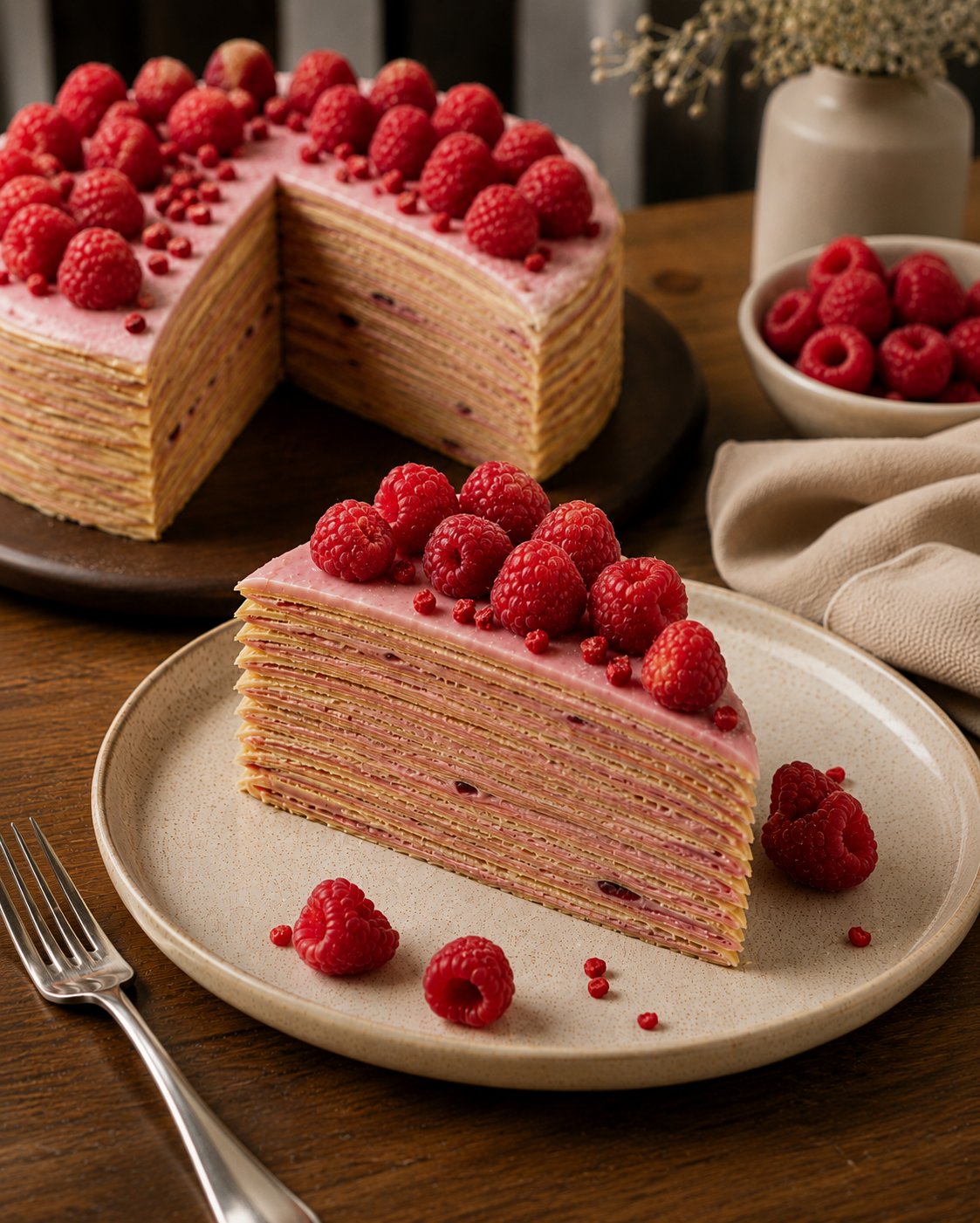 Wild Raspberry Protein Crepe Cake