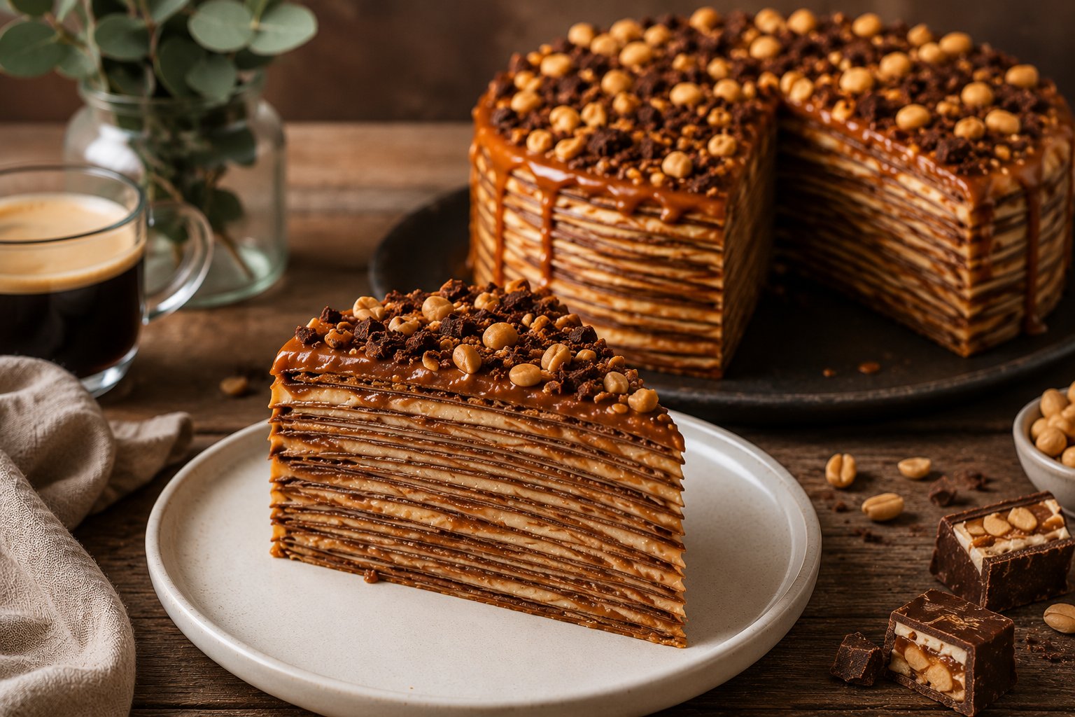 Peanut Caramel Protein Crepe Cake